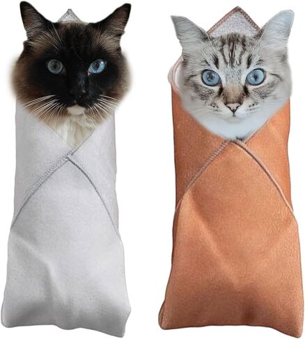 2PCS Cat Wrap for Cutting Nails, 21x21in Self-Adherent Pet Cat Grooming Wrap for Medicine, Nail Clipping, Teeth Brushing, Ear Cleaning | Anti-Escape Anti-Bite Anti-Scratch (Butterfly) in Kuwait