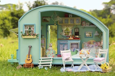 CUTEROOM DIY Miniature Wooden Caravan Dollhouse Kit with Furniture - Creative Mini Doll House Craft for Adults, Teens for Women & Girls in Kuwait