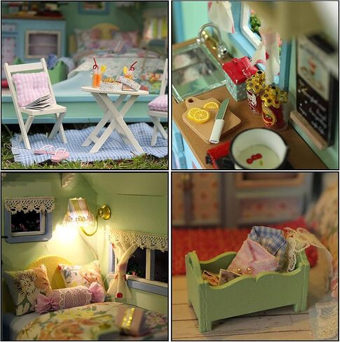 CUTEROOM DIY Miniature Wooden Caravan Dollhouse Kit with Furniture - Creative Mini Doll House Craft for Adults, Teens for Women & Girls in Kuwait