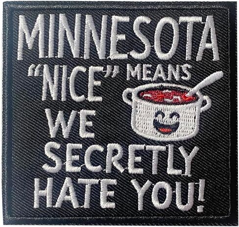 U-Sky Sew or Iron on Sarcasm Embroidered Applique Patches | Minnesota Nice Satire Iron Patch | Cultural Nuance Design | Hot Dish Motif | Iron On for Jackets Hats Bags in Saudi Arabia