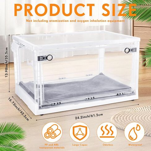 Large Pet Atomization Nest 85L Nebulization Oxygen Box 24.2 x 16.7 x 14'' Pet Dedicated Folding Tent with Oxygen Valve Puppy Incubator ICU Cage Breathing Medical Box Brooder for Cough Treat in Saudi Arabia