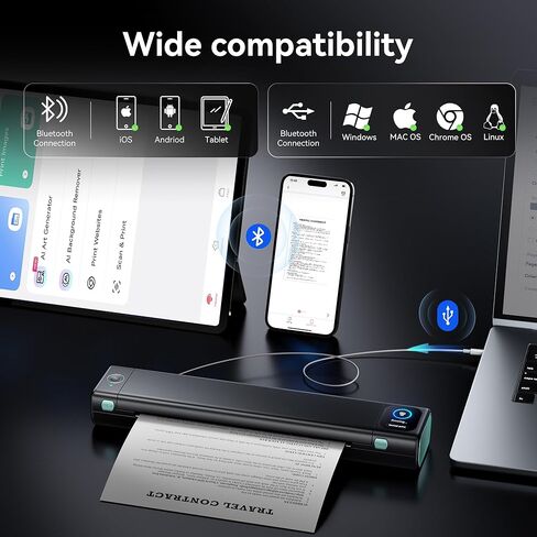 Phomemo Portable Printer with Touchscreen, Upgraded M08D Bluetooth Wireless Thermal Inkless Printer, Supports 8.5"x11" US Letter & A4, Compatible with iOS, Android, PC for Travel, Black in Saudi Arabia