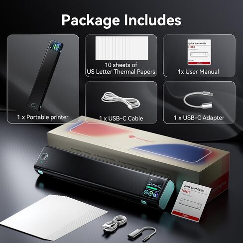 Phomemo Portable Printer with Touchscreen, Upgraded M08D Bluetooth Wireless Thermal Inkless Printer, Supports 8.5"x11" US Letter & A4, Compatible with iOS, Android, PC for Travel, Black in Saudi Arabia
