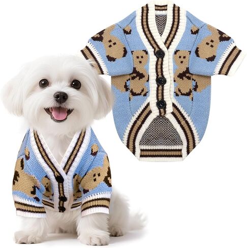 Small Dog Sweaters Cute Bear Knitted Dog Cardigans Clothes for Small Medium Dogs Soft Pet Puppy Cat Knitting Outfits Fall Winter Warm Boy Girl Dogs Knitwear Coat Apparel（Blue,Small） in Kuwait