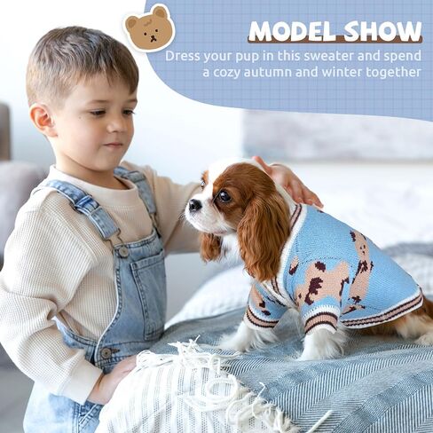 Small Dog Sweaters Cute Bear Knitted Dog Cardigans Clothes for Small Medium Dogs Soft Pet Puppy Cat Knitting Outfits Fall Winter Warm Boy Girl Dogs Knitwear Coat Apparel（Blue,Small） in Kuwait
