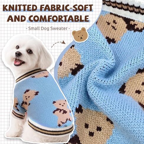 Small Dog Sweaters Cute Bear Knitted Dog Cardigans Clothes for Small Medium Dogs Soft Pet Puppy Cat Knitting Outfits Fall Winter Warm Boy Girl Dogs Knitwear Coat Apparel（Blue,Small） in Kuwait