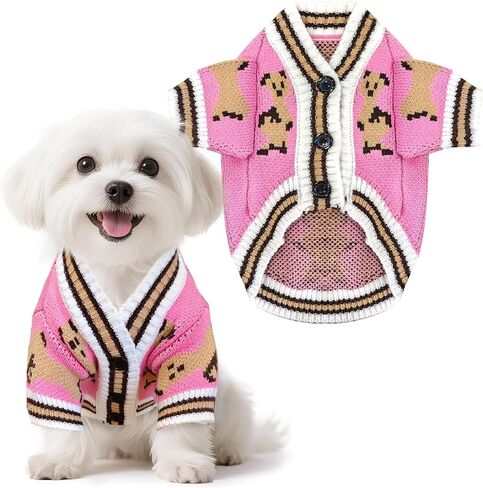Small Dog Sweaters Cute Bear Knitted Dog Cardigans Clothes for Small Medium Dogs Soft Pet Puppy Cat Knitting Outfits Fall Winter Warm Boy Girl Dogs Knitwear Coat Apparel（Blue,Small） in Kuwait