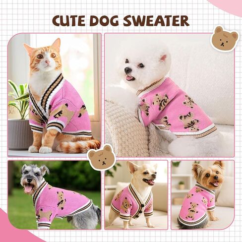 Small Dog Sweaters Cute Bear Knitted Dog Cardigans Clothes for Small Medium Dogs Soft Pet Puppy Cat Knitting Outfits Fall Winter Warm Boy Girl Dogs Knitwear Coat Apparel（Blue,Small） in Kuwait