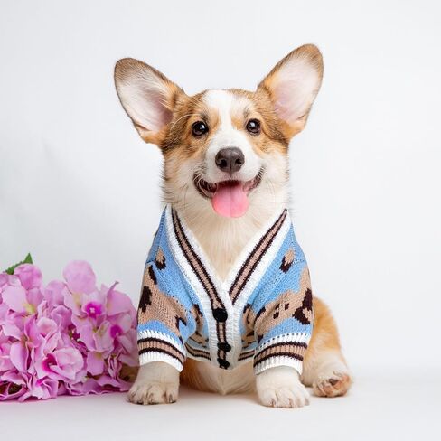 Small Dog Sweaters Cute Bear Knitted Dog Cardigans Clothes for Small Medium Dogs Soft Pet Puppy Cat Knitting Outfits Fall Winter Warm Boy Girl Dogs Knitwear Coat Apparel（Blue,Small） in Kuwait