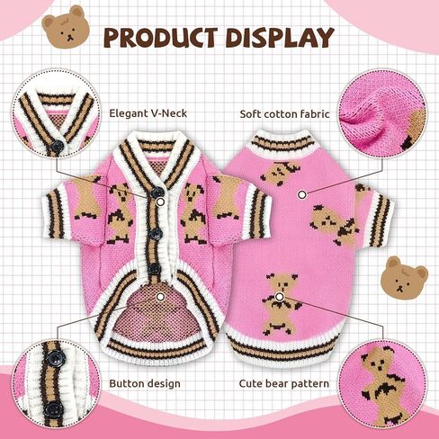 Small Dog Sweaters Cute Bear Knitted Dog Cardigans Clothes for Small Medium Dogs Soft Pet Puppy Cat Knitting Outfits Fall Winter Warm Boy Girl Dogs Knitwear Coat Apparel（Blue,Small） in Kuwait