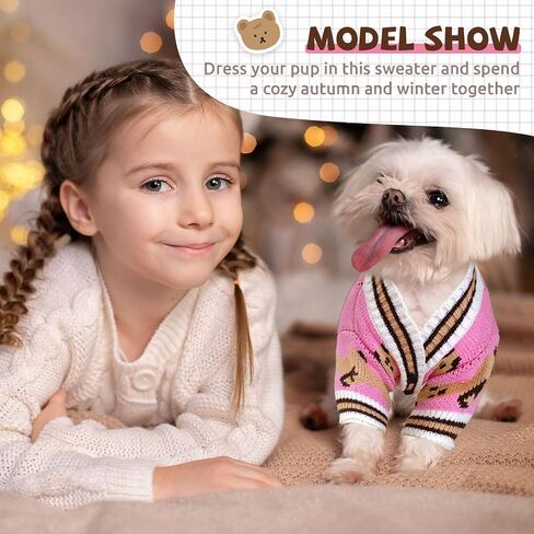 Small Dog Sweaters Cute Bear Knitted Dog Cardigans Clothes for Small Medium Dogs Soft Pet Puppy Cat Knitting Outfits Fall Winter Warm Boy Girl Dogs Knitwear Coat Apparel（Blue,Small） in Kuwait