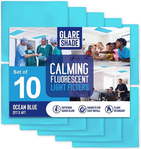 Fluorescent Light Covers for Classroom or Office | Magnetic Fluorescent Light Covers for Ceiling Lights Provide Relief from Glare, Headaches, & Sensory Overload | 10 Count Blue in Saudi Arabia