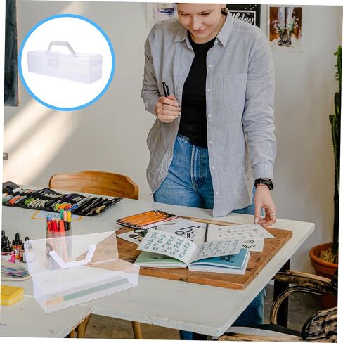 2 Pcs Transparent Storage Box for Painting and Calligraphy Tools Easy Clean Organizer for Art Supplies Compact and Exquisitely Made for Daily Use and Item Storage in Saudi Arabia