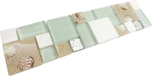 بلاط الفسيفساء الحجري الشاطئ الساحلي - بحيرة أخضر ، أبيض وأحجار رملية ، تصميم قذيفة للمطبخ ، جدران حمام ودش ، ديكور سبا (5 أقدام مربعة) in Kuwait