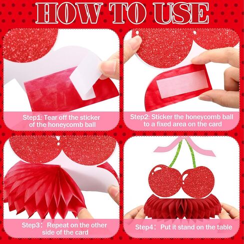 12 PCS Cherry Birthday Party Decoration إنها الكرز على أعلى قرص العسل المركزي 3D Red Pink Bow Table Table Topper for Women Bachelor Baby Shower Party Supplies in Saudi Arabia