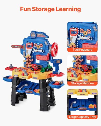 VEVOR Baby Tool Set for 1 Year Old Boy Girl Birthday Gifts, 9 in 1 Musical Learning Workbench for Toddler, Early Educational Tool Bench Toy with Sounds Lights Shape Sorter for Kids 12-18 Months in Kuwait