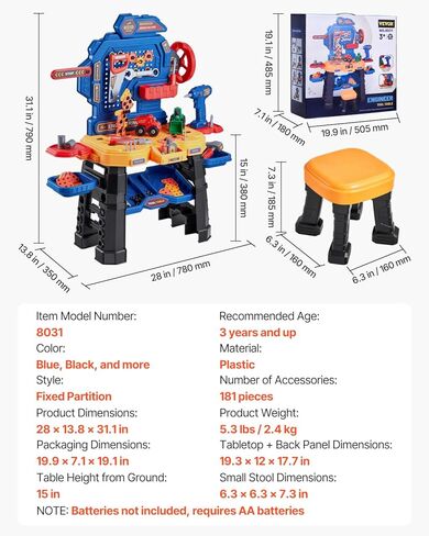 VEVOR Baby Tool Set for 1 Year Old Boy Girl Birthday Gifts, 9 in 1 Musical Learning Workbench for Toddler, Early Educational Tool Bench Toy with Sounds Lights Shape Sorter for Kids 12-18 Months in Kuwait