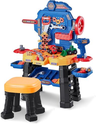 VEVOR Baby Tool Set for 1 Year Old Boy Girl Birthday Gifts, 9 in 1 Musical Learning Workbench for Toddler, Early Educational Tool Bench Toy with Sounds Lights Shape Sorter for Kids 12-18 Months in Kuwait