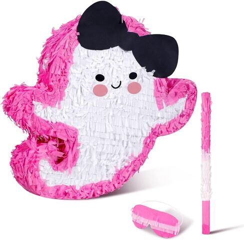 Haull 3 PCS كبير الهالوين الوردي Piñatas 16 × 15.4 بوصة شبح أبيض عصبي Piñata مع عصا وعصابة للعصاب من ألعاب Candy Boys Girls Mexican Halloween Supplies Party Supplies in Kuwait