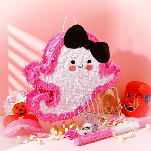 Haull 3 PCS كبير الهالوين الوردي Piñatas 16 × 15.4 بوصة شبح أبيض عصبي Piñata مع عصا وعصابة للعصاب من ألعاب Candy Boys Girls Mexican Halloween Supplies Party Supplies in Kuwait