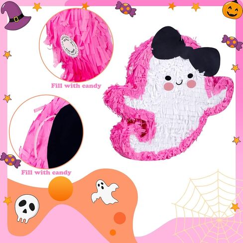 Haull 3 PCS كبير الهالوين الوردي Piñatas 16 × 15.4 بوصة شبح أبيض عصبي Piñata مع عصا وعصابة للعصاب من ألعاب Candy Boys Girls Mexican Halloween Supplies Party Supplies in Kuwait