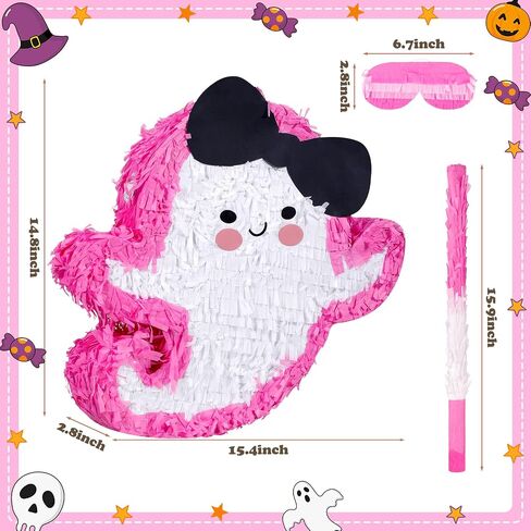 Haull 3 PCS كبير الهالوين الوردي Piñatas 16 × 15.4 بوصة شبح أبيض عصبي Piñata مع عصا وعصابة للعصاب من ألعاب Candy Boys Girls Mexican Halloween Supplies Party Supplies in Kuwait