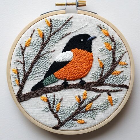 Punch Needle Kit for Beginners, Punch Stitching Kit for Adults, Needle Punch Kits for Adults, Oriole Bird Standing on a Branch DIY Embroidery Set for Home Décor and Craft Lovers in Kuwait