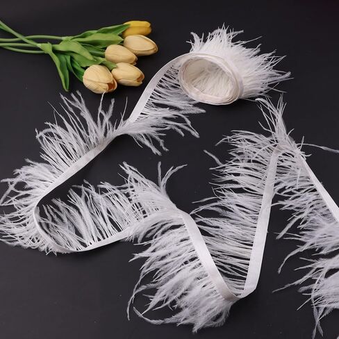 Gxtizas White Speathers Trim 2.5 Yards Fringe Trim Feather for Harps Moding Comple ، وفساتين الزفاف اللاتينية ، وملحقات DIY على خشبة المسرح in Kuwait