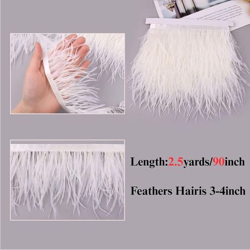 Gxtizas White Speathers Trim 2.5 Yards Fringe Trim Feather for Harps Moding Comple ، وفساتين الزفاف اللاتينية ، وملحقات DIY على خشبة المسرح in Kuwait