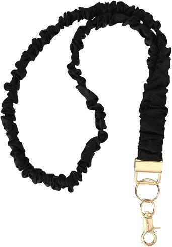 مطار Scrunchie Lanyard ، قابلة للتراجع عن الرقبة Scrunchie Lanyards لشارات الهوية والمفاتيح مع مقطع مصادقة مفاتيح متمسك ملحق للنساء الممرضة المعلمين (أسود) in Saudi Arabia