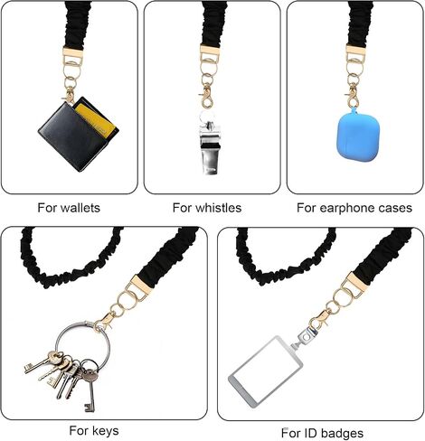 مطار Scrunchie Lanyard ، قابلة للتراجع عن الرقبة Scrunchie Lanyards لشارات الهوية والمفاتيح مع مقطع مصادقة مفاتيح متمسك ملحق للنساء الممرضة المعلمين (أسود) in Saudi Arabia
