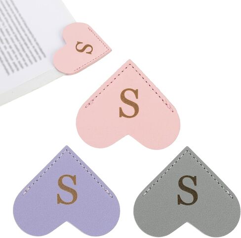 PATIKIL Initial S Corner Bookmarks, 3Pcs Heart Shape Leather Book Marks Page Markers Cute Page Clip for Men Women Teacher Reader Book Lover Writers, Pink Purple Gray in Saudi Arabia