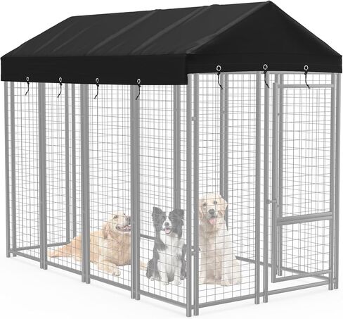 Outdoor Dog Kennel Cover Dog Kennel Replacement Top Cover Waterproof Windproof Anti-UV Compatibe for Multiple Brands of Dog Cages 10'D x 10'W Black (Without Frame) in Kuwait