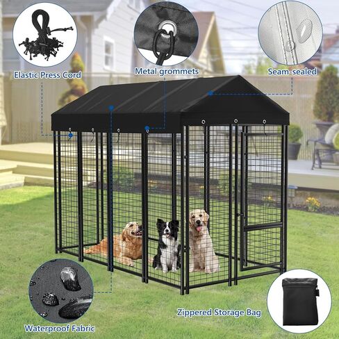 Outdoor Dog Kennel Cover Dog Kennel Replacement Top Cover Waterproof Windproof Anti-UV Compatibe for Multiple Brands of Dog Cages 10'D x 10'W Black (Without Frame) in Kuwait