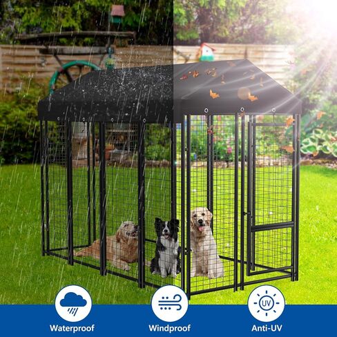 Outdoor Dog Kennel Cover Dog Kennel Replacement Top Cover Waterproof Windproof Anti-UV Compatibe for Multiple Brands of Dog Cages 10'D x 10'W Black (Without Frame) in Kuwait