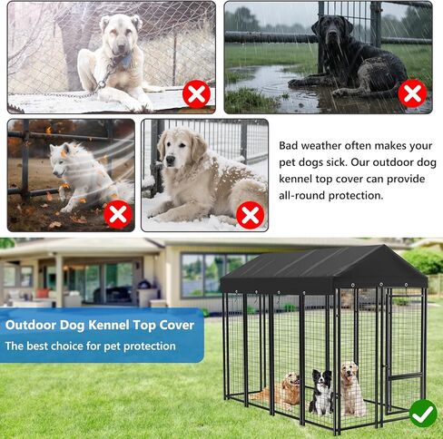 Outdoor Dog Kennel Cover Dog Kennel Replacement Top Cover Waterproof Windproof Anti-UV Compatibe for Multiple Brands of Dog Cages 10'D x 10'W Black (Without Frame) in Kuwait
