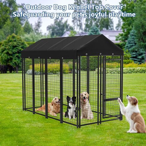 Outdoor Dog Kennel Cover Dog Kennel Replacement Top Cover Waterproof Windproof Anti-UV Compatibe for Multiple Brands of Dog Cages 10'D x 10'W Black (Without Frame) in Kuwait