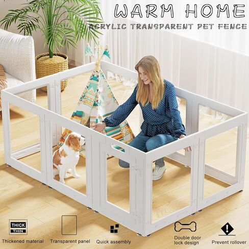روضة أكريليك للكلاب مع الباب ، 23.6 بوصة PUPPY PLAYPEN ، سياج الحيوانات الأليفة سهل التجميع ، 10 لوحات للجرى/الكلاب الصغيرة PLE PEN INDOOR (أبيض ، 23.6 بوصة-H ، 10 لوحة) in Kuwait