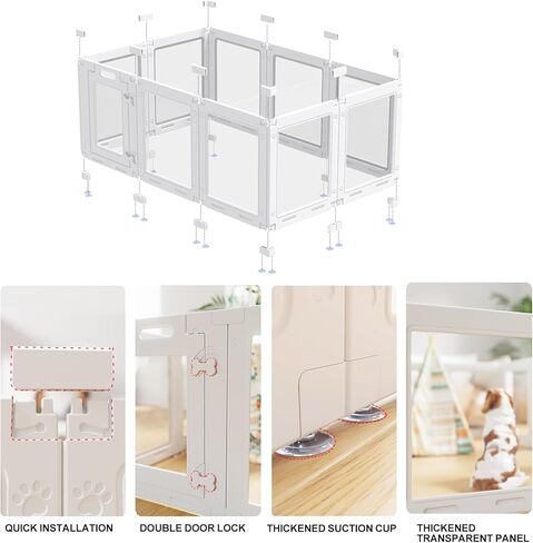 روضة أكريليك للكلاب مع الباب ، 23.6 بوصة PUPPY PLAYPEN ، سياج الحيوانات الأليفة سهل التجميع ، 10 لوحات للجرى/الكلاب الصغيرة PLE PEN INDOOR (أبيض ، 23.6 بوصة-H ، 10 لوحة) in Kuwait