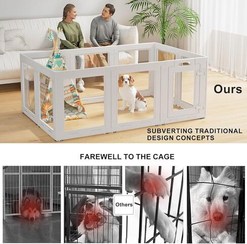 روضة أكريليك للكلاب مع الباب ، 23.6 بوصة PUPPY PLAYPEN ، سياج الحيوانات الأليفة سهل التجميع ، 10 لوحات للجرى/الكلاب الصغيرة PLE PEN INDOOR (أبيض ، 23.6 بوصة-H ، 10 لوحة) in Kuwait
