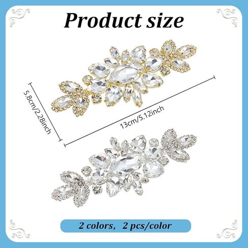 4pcs زينة زينة الكريستال راينستون للملابس الديكور 5.11 × 2.28 بوصة صمت التزيين راينستون لزفاف الأزياء الزفاف ملابس الملابس in Saudi Arabia