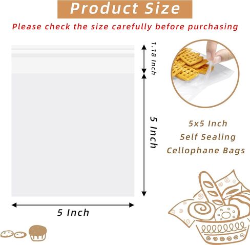 5x5 Inch Cookie Bags, 120 Pcs Clear Self Sealing Cellophane Treat Bags for Candy, Jewelry, Gift Wrapping, Party Favors, Crafts, Cookie Wrappers Self Adhesive in Kuwait