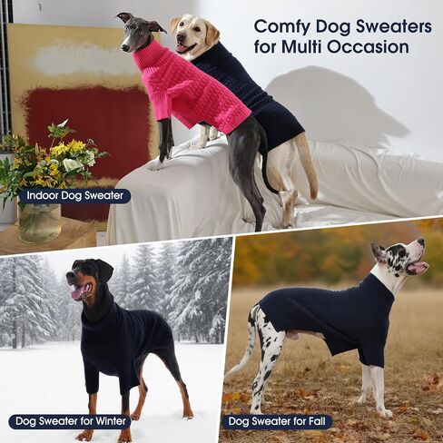 IECOii 4XL Warm Knitted Sweater for Dogs Boy, Cozy Turtleneck Dog Sweaters with Sleeves for Cold Weather, Stretchy Comfortable Dog Jumper, Machine Washable(Size XXXXL, Dark Blue) in Saudi Arabia