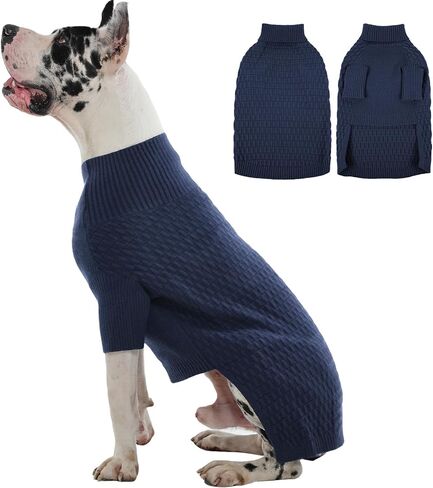 IECOii 4XL Warm Knitted Sweater for Dogs Boy, Cozy Turtleneck Dog Sweaters with Sleeves for Cold Weather, Stretchy Comfortable Dog Jumper, Machine Washable(Size XXXXL, Dark Blue) in Saudi Arabia