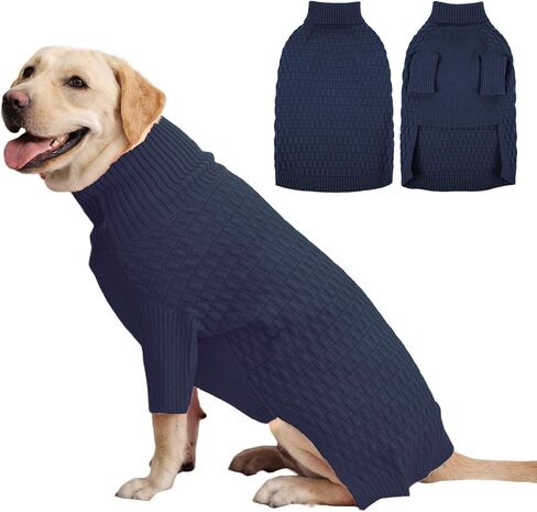 IECOii 4XL Warm Knitted Sweater for Dogs Boy, Cozy Turtleneck Dog Sweaters with Sleeves for Cold Weather, Stretchy Comfortable Dog Jumper, Machine Washable(Size XXXXL, Dark Blue) in Saudi Arabia