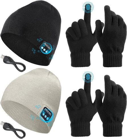 4 Pieces Bluetooth Beanie Hat for Men Winter Wireless Music LED Light Hat with Gloves for Men Women Sports Gifts in Saudi Arabia