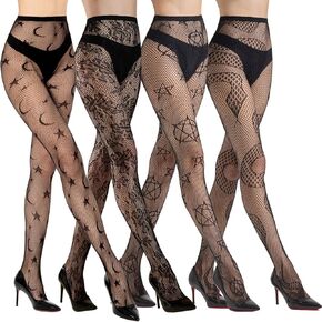 MANZI Patterned Tights for Women Fishnet Stocking(Pack of 4) in Kuwait