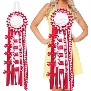 NUOLAN Homecoming Mum Supplies Set Included Homecoming Mum Flower and 5Pcs Braid Ribbon, Back to School Classroom Homecoming Week Party Decorations DIY Craft Kit (White and Red) in Saudi Arabia