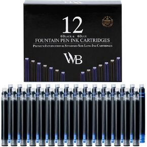 Wordsworth & Black 12 Pack Fountain Pen Ink chills - مجموعة من 12 خراطيش حبر سوداء - الحجم القياسي الدولي - الطول APPR 2.3 " - القطر الأساسي APPR 0.24" - يمكن التخلص منها وعامة in Saudi Arabia