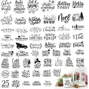 56Pcs Christmas Words Stickers Rub on Transfers for Crafts Vinyl Christmas Word Ornament Sticker Decals for Glass Jars Ball Bottle Wood Wall Decor (joy56) in Kuwait